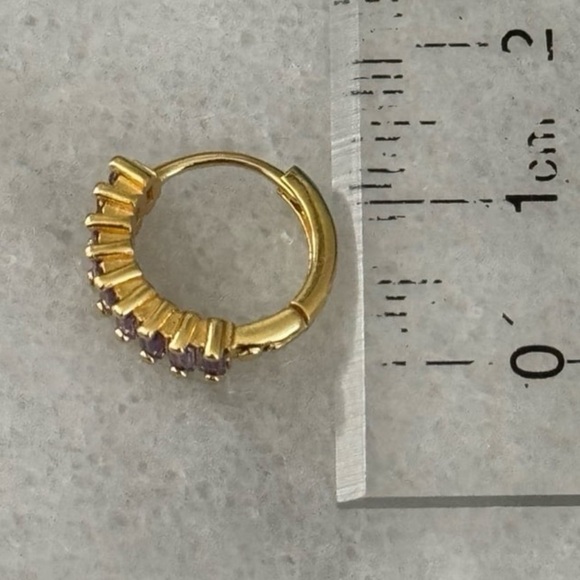 Gold Purple Thick Huggie Hoop Princess Earrings - Picture 3 of 4